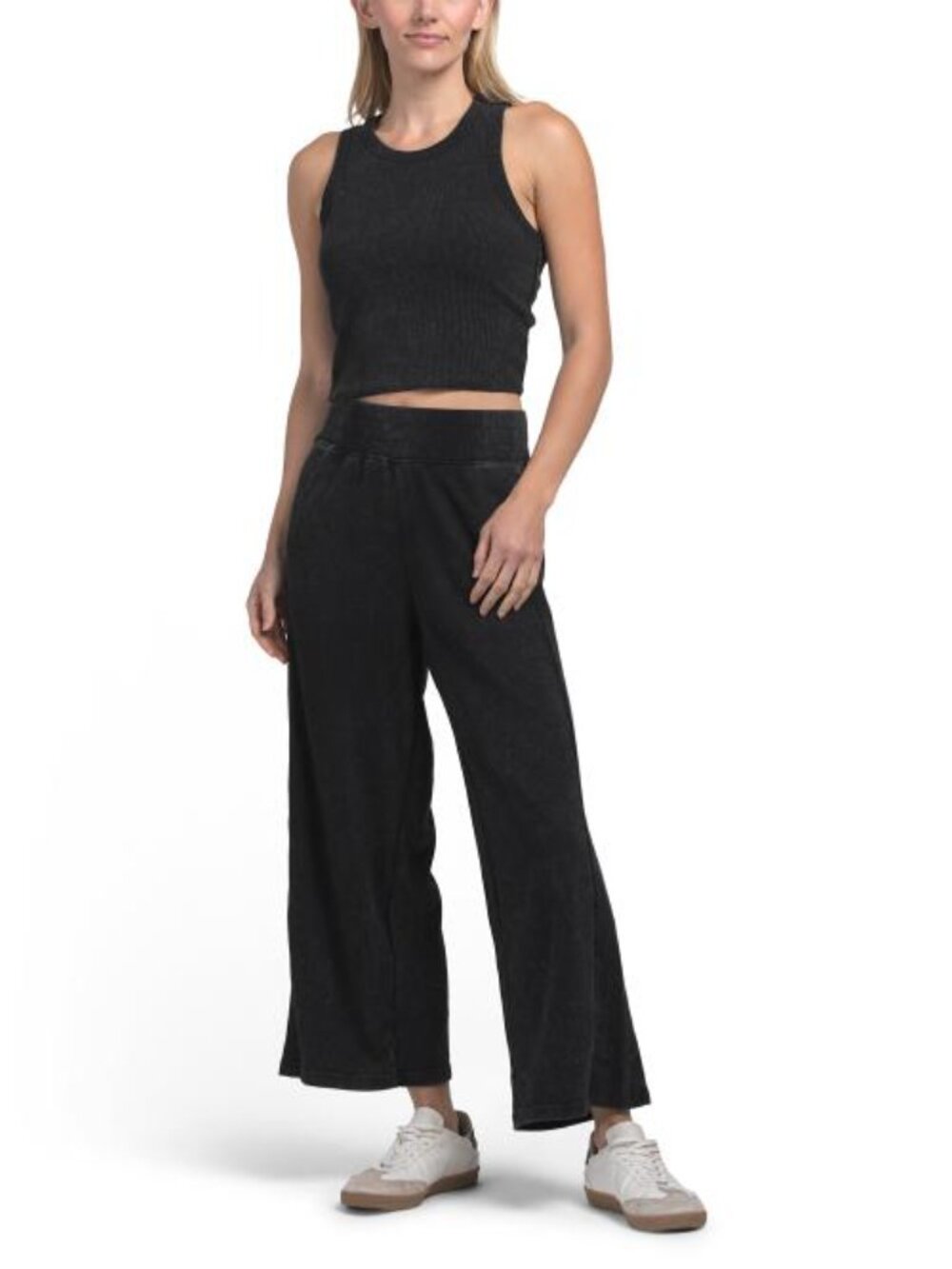 HARMONY & BALANCE 2pc Wide Leg Cropped Pants And Rib Tank Top Set